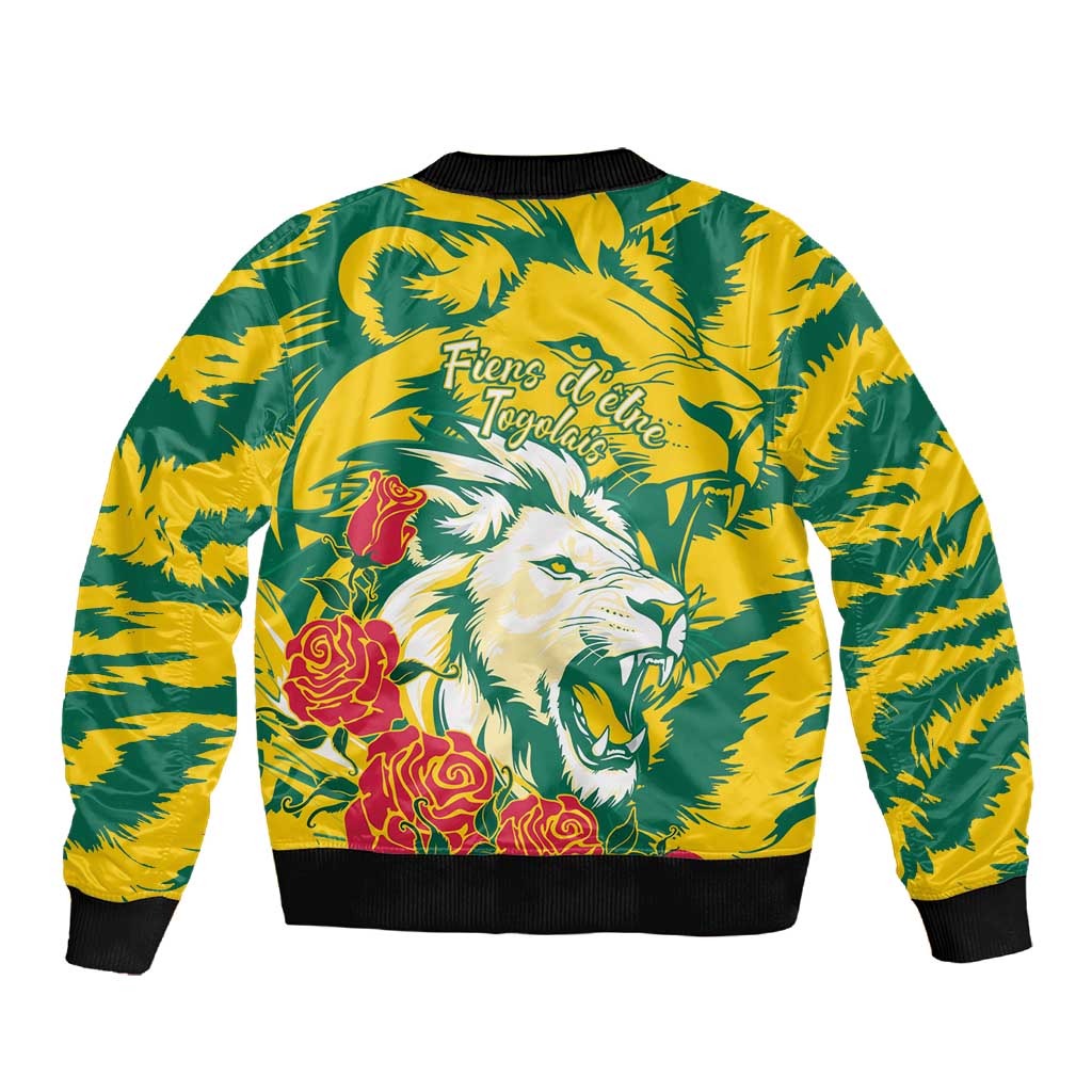Togo Independence Day Sleeve Zip Bomber Jacket Lion and Rose Proud To Be Togolese