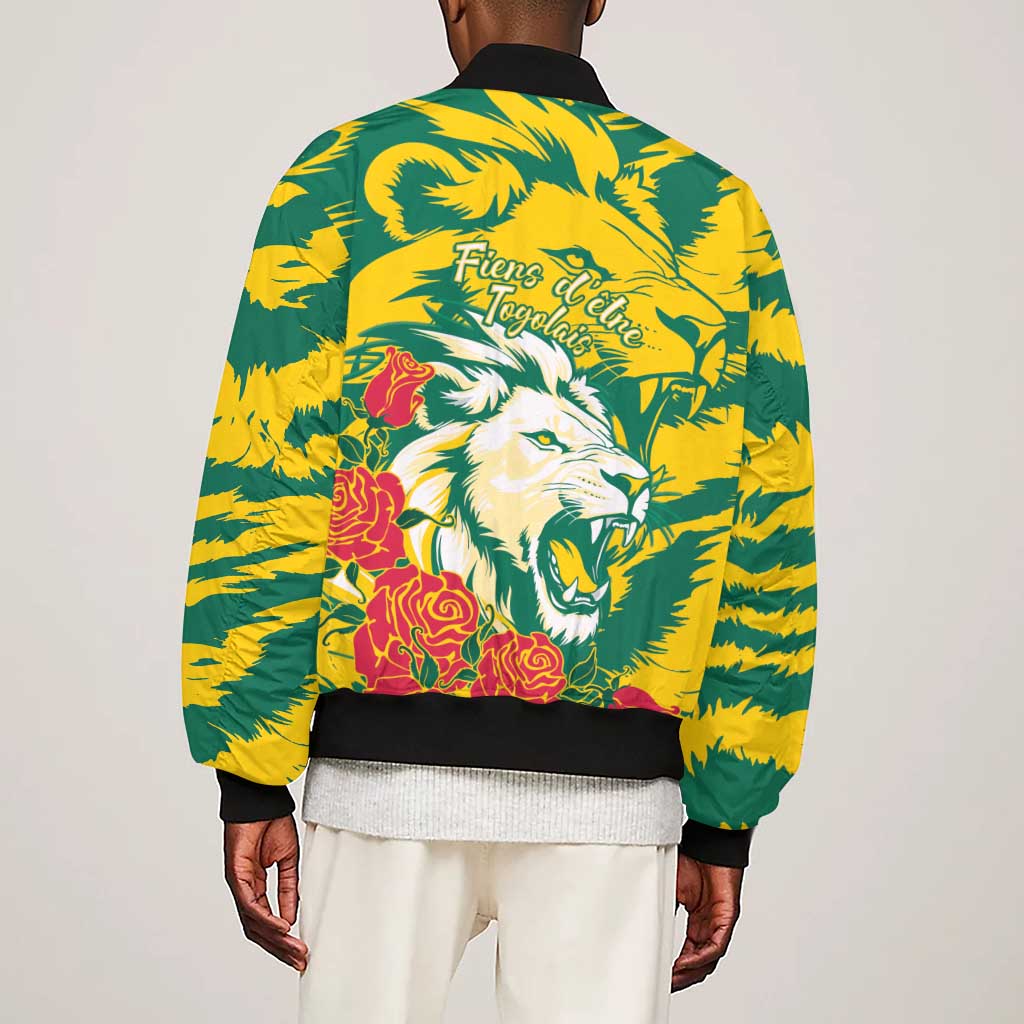 Togo Independence Day Sleeve Zip Bomber Jacket Lion and Rose Proud To Be Togolese