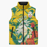Togo Independence Day Sleeveless Puffer Jacket Lion and Rose Proud To Be Togolese