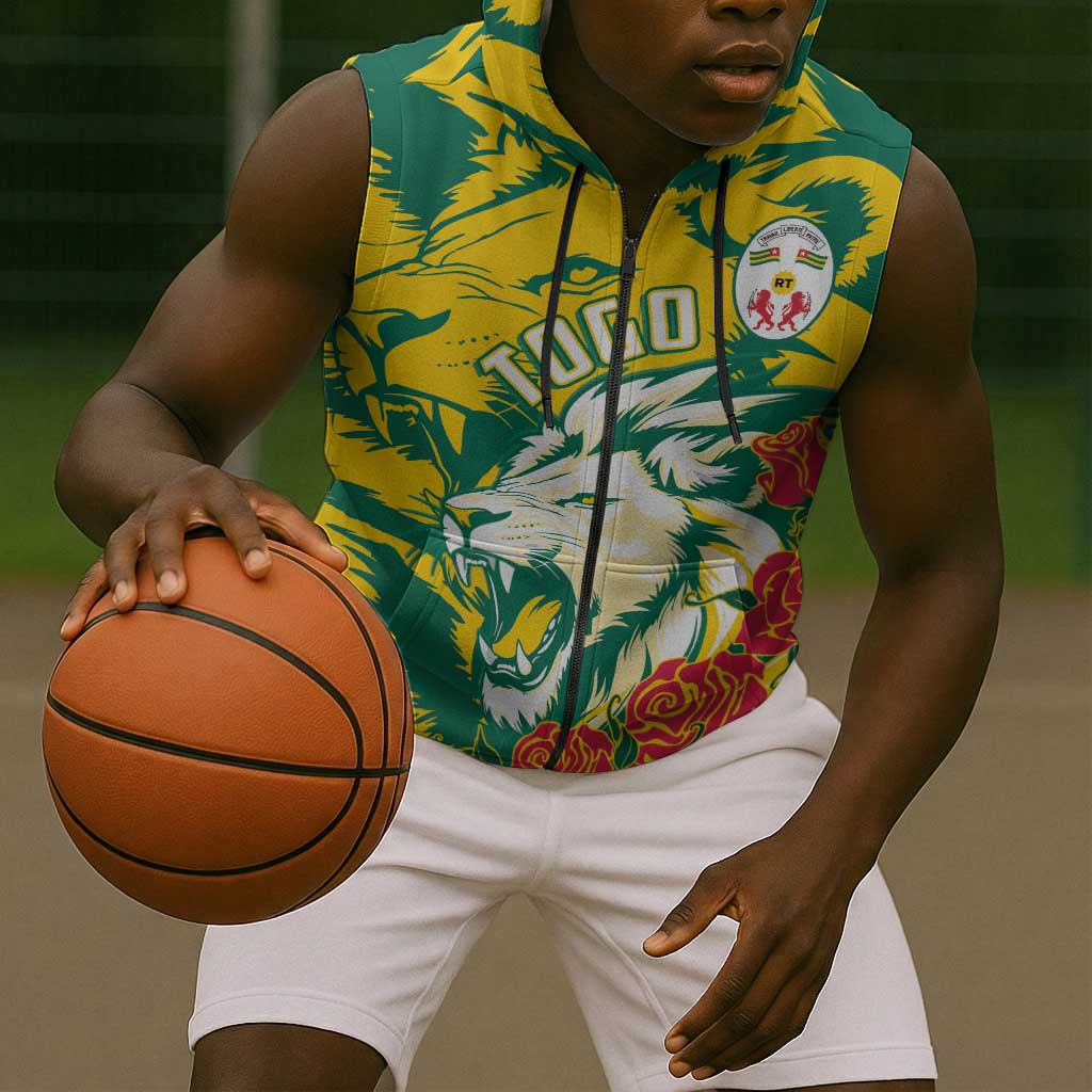 Togo Independence Day Sleeveless Zip Hoodie Lion and Rose Proud To Be Togolese