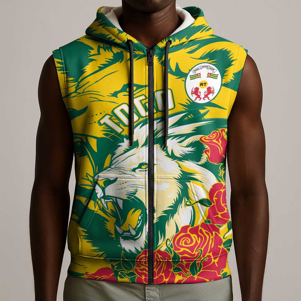 Togo Independence Day Sleeveless Zip Hoodie Lion and Rose Proud To Be Togolese