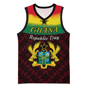 Personalised 1 July Ghana Republic Day Basketball Jersey African Pattern Mix Flag Unique Style - African Pride