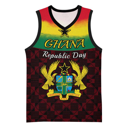 Personalised 1 July Ghana Republic Day Basketball Jersey African Pattern Mix Flag Unique Style - African Pride