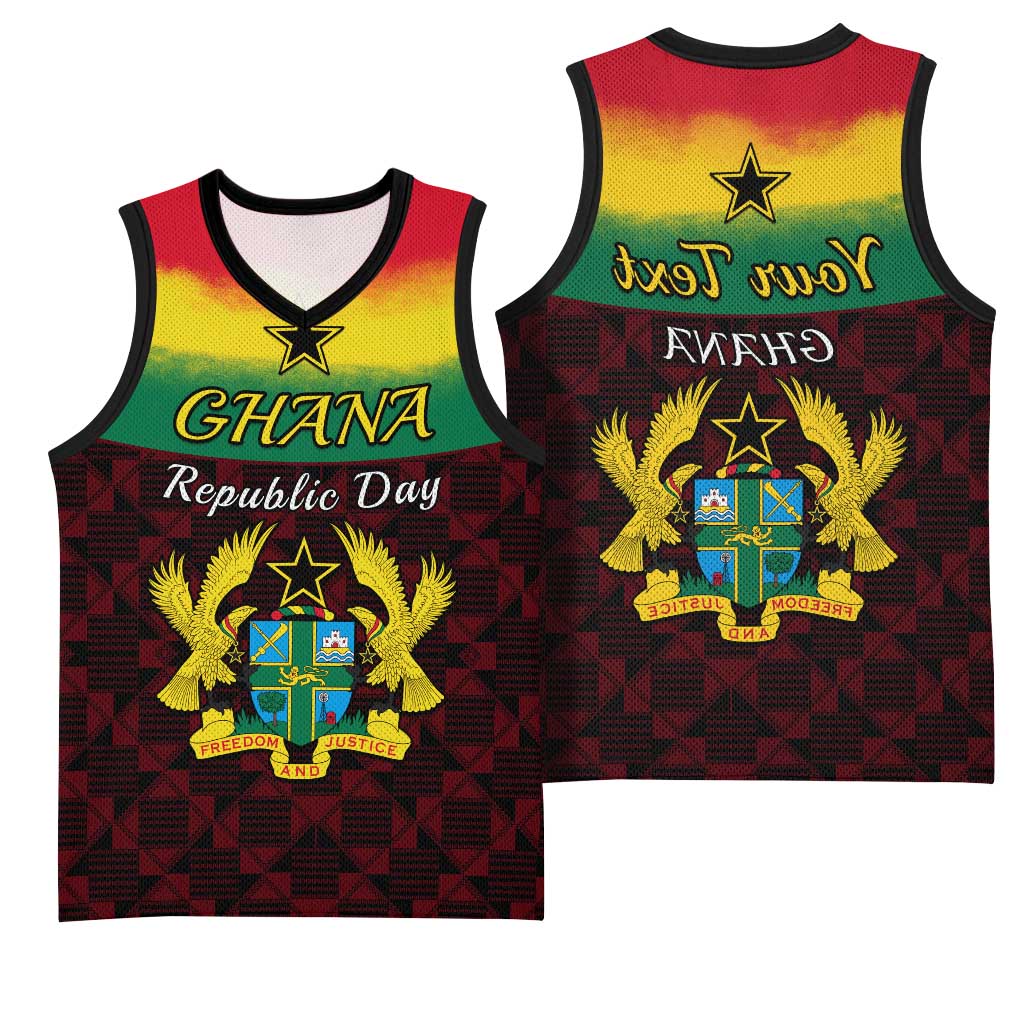 Personalised 1 July Ghana Republic Day Basketball Jersey African Pattern Mix Flag Unique Style - African Pride