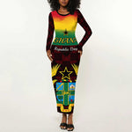 Personalised 1 July Ghana Republic Day Long Sleeve Bodycon Dress African Pattern Mix Flag Unique Style LT14