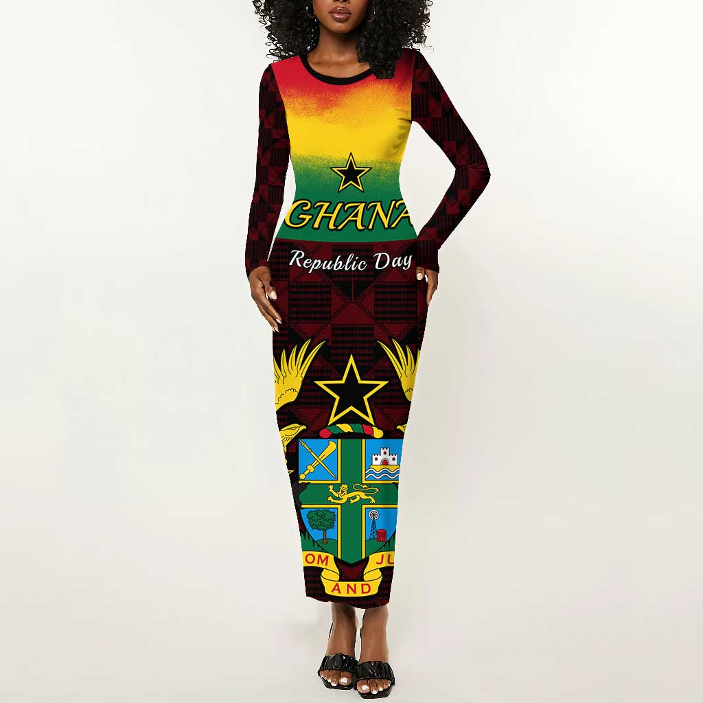 Personalised 1 July Ghana Republic Day Long Sleeve Bodycon Dress African Pattern Mix Flag Unique Style LT14