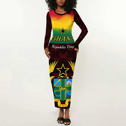 Personalised 1 July Ghana Republic Day Long Sleeve Bodycon Dress African Pattern Mix Flag Unique Style LT14