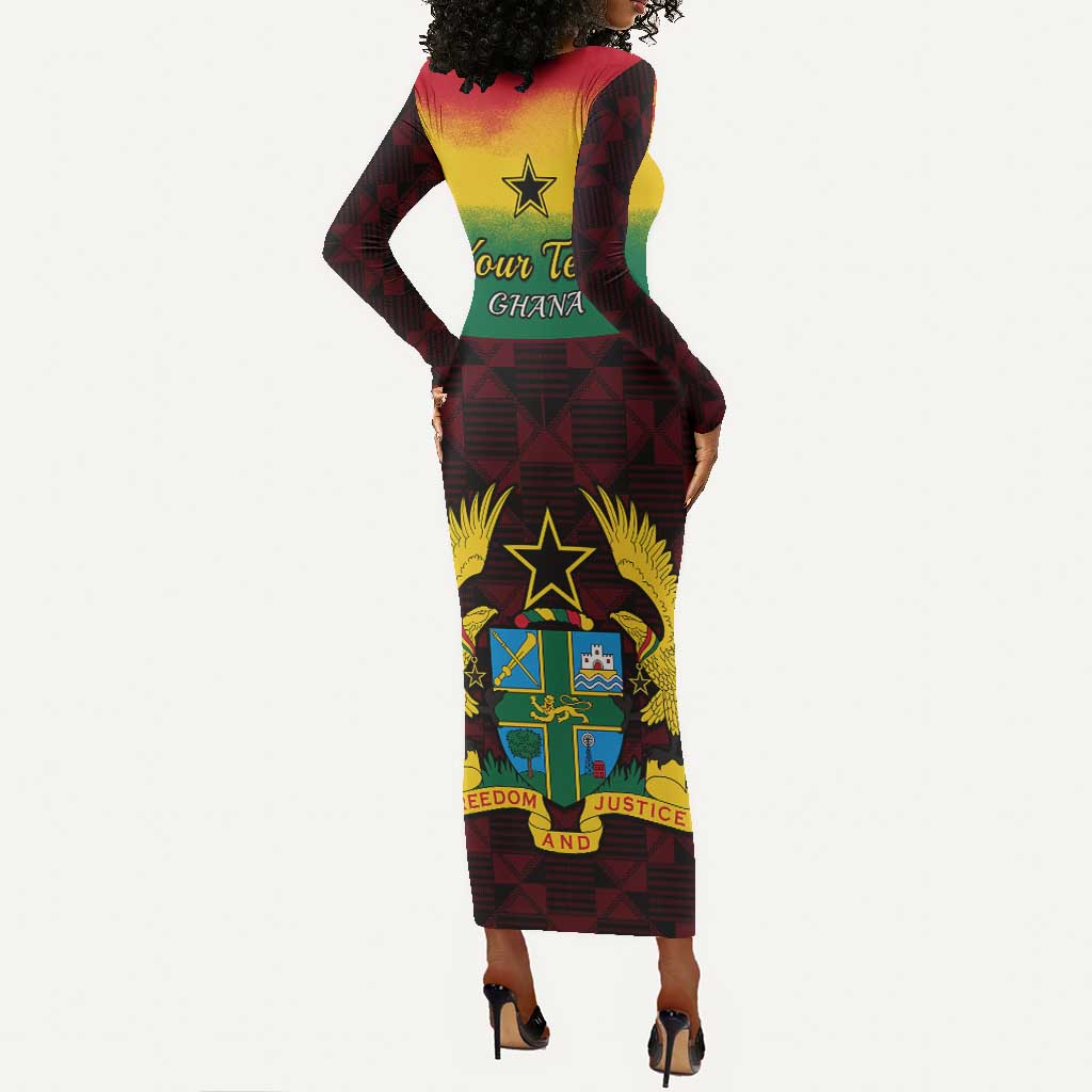 Personalised 1 July Ghana Republic Day Long Sleeve Bodycon Dress African Pattern Mix Flag Unique Style LT14