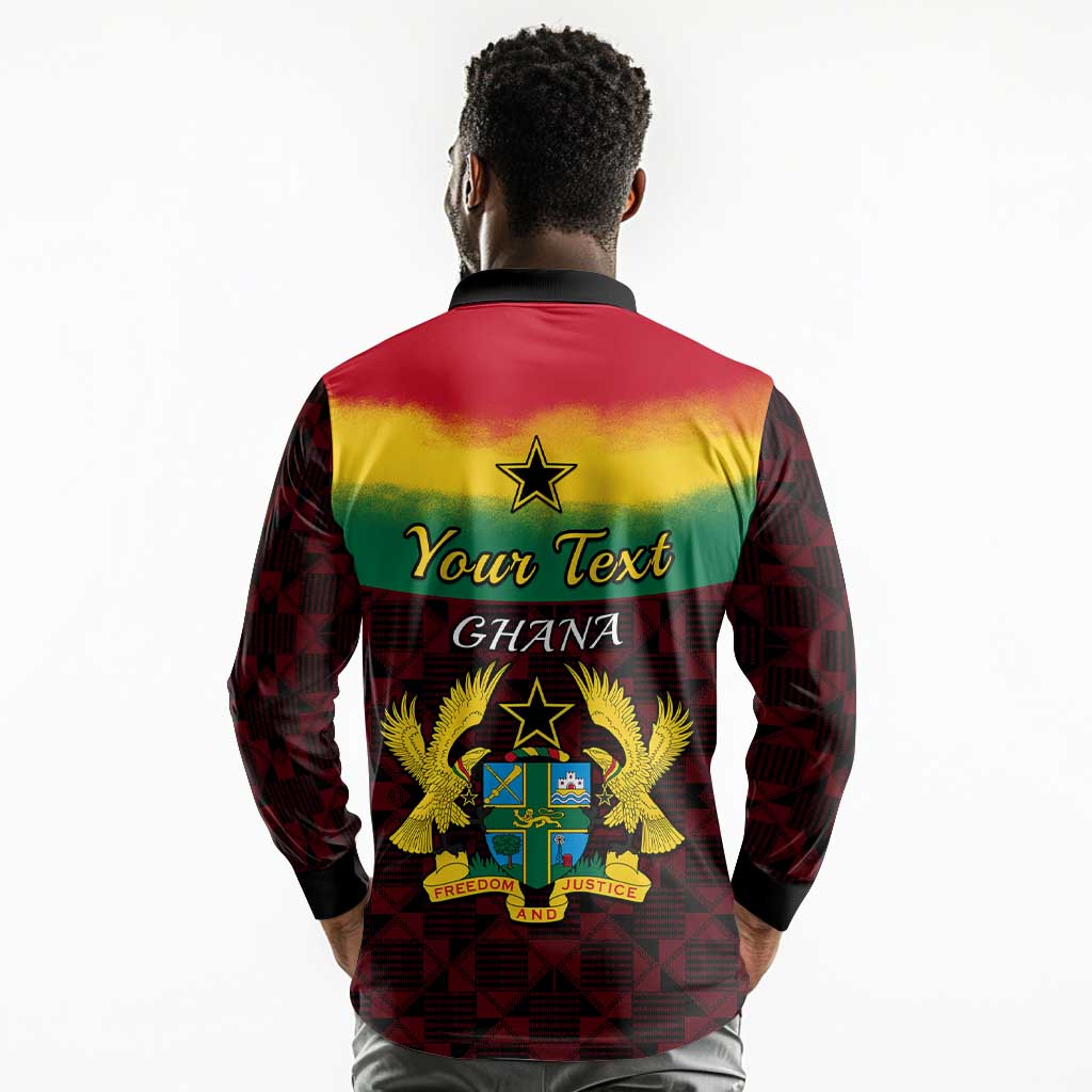 Personalised 1 July Ghana Republic Day Long Sleeve Polo Shirt African Pattern Mix Flag Unique Style