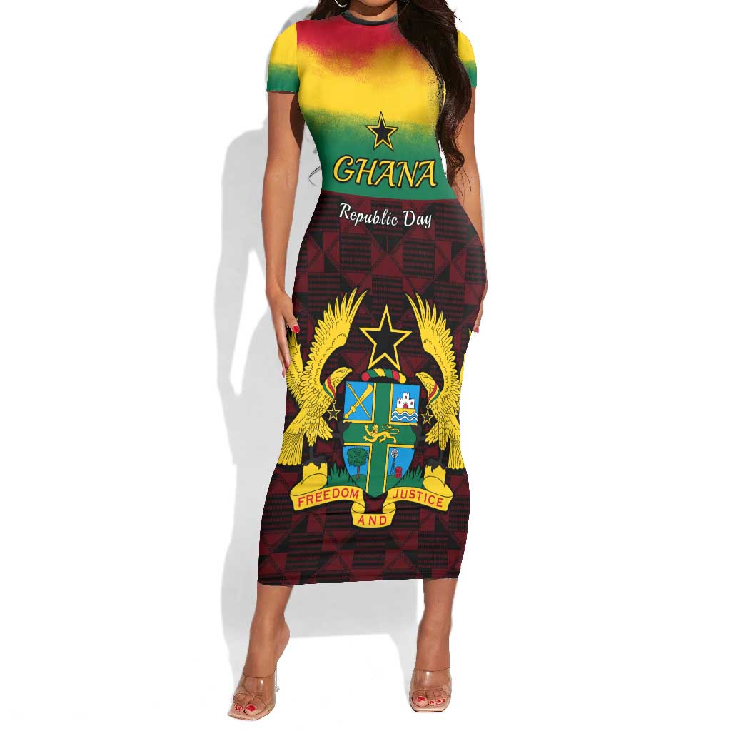 Personalised 1 July Ghana Republic Day Short Sleeve Bodycon Dress African Pattern Mix Flag Unique Style LT14