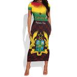 Personalised 1 July Ghana Republic Day Short Sleeve Bodycon Dress African Pattern Mix Flag Unique Style LT14