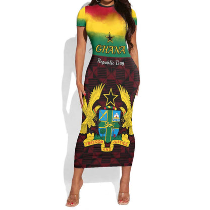 Personalised 1 July Ghana Republic Day Short Sleeve Bodycon Dress African Pattern Mix Flag Unique Style LT14