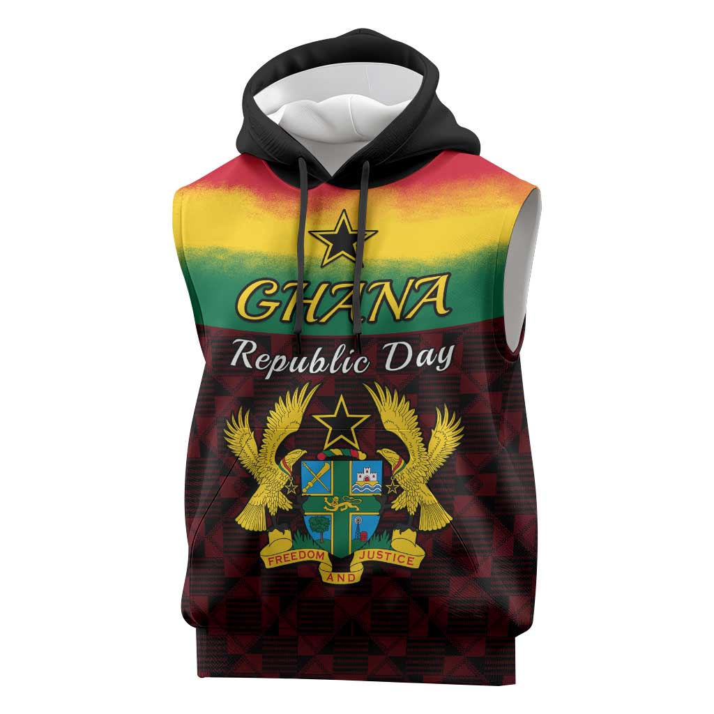 Personalised 1 July Ghana Republic Day Sleeveless Hoodie African Pattern Mix Flag Unique Style - African Pride