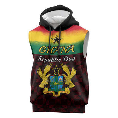 Personalised 1 July Ghana Republic Day Sleeveless Hoodie African Pattern Mix Flag Unique Style - African Pride