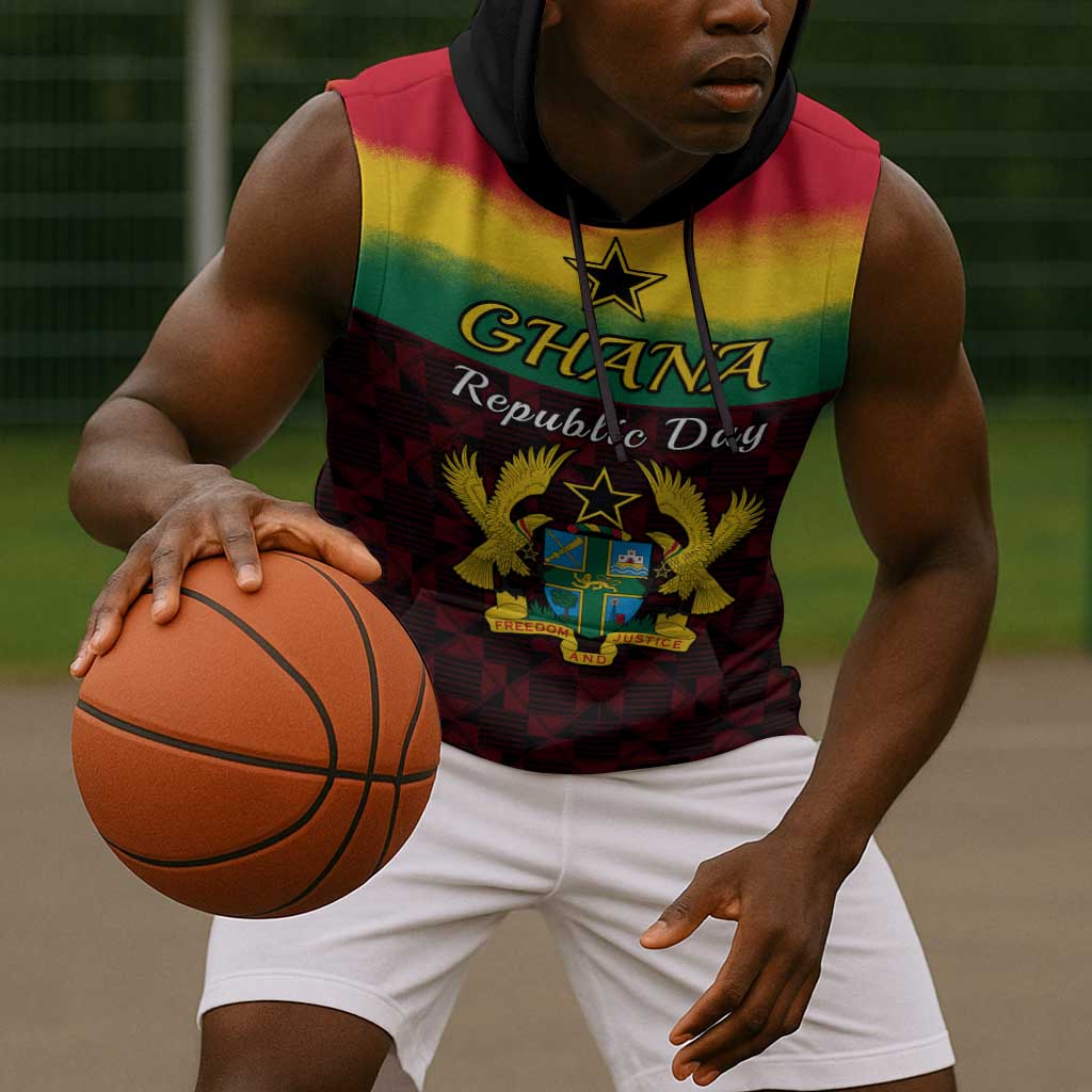 Personalised 1 July Ghana Republic Day Sleeveless Hoodie African Pattern Mix Flag Unique Style - African Pride
