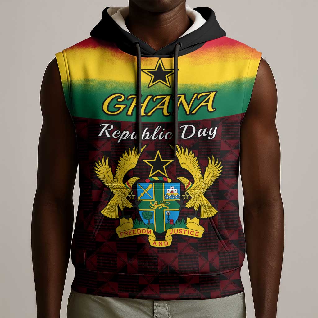 Personalised 1 July Ghana Republic Day Sleeveless Hoodie African Pattern Mix Flag Unique Style - African Pride