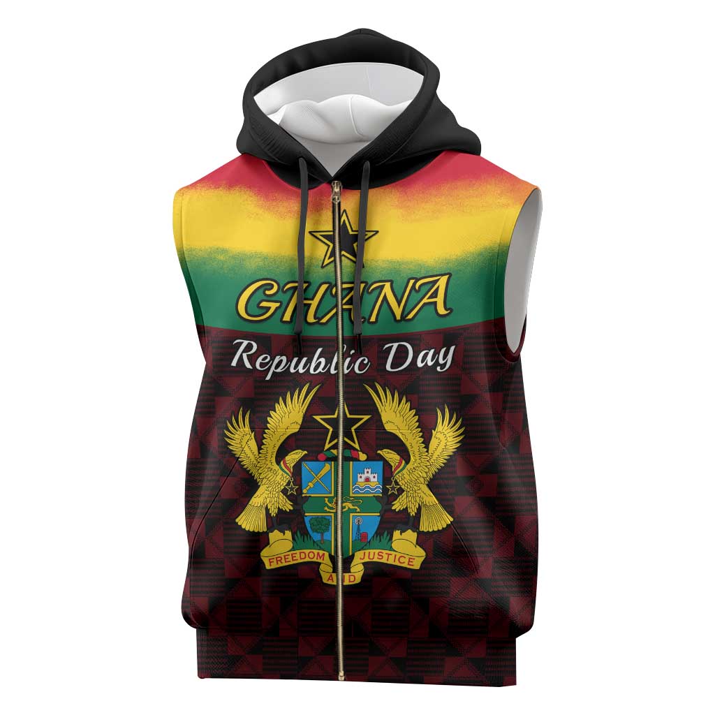 Personalised 1 July Ghana Republic Day Sleeveless Zip Hoodie African Pattern Mix Flag Unique Style - African Pride