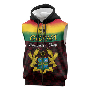 Personalised 1 July Ghana Republic Day Sleeveless Zip Hoodie African Pattern Mix Flag Unique Style - African Pride