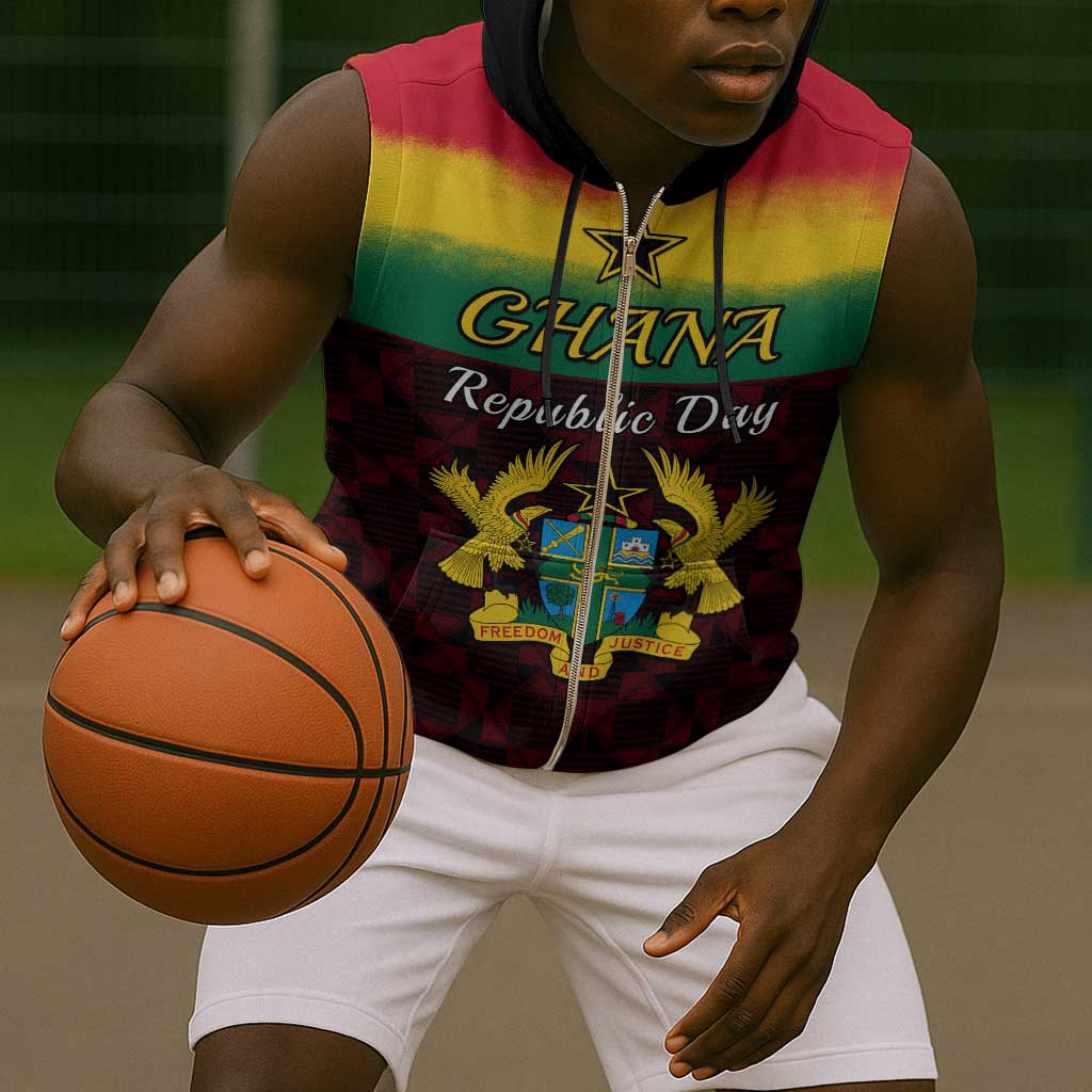 Personalised 1 July Ghana Republic Day Sleeveless Zip Hoodie African Pattern Mix Flag Unique Style - African Pride