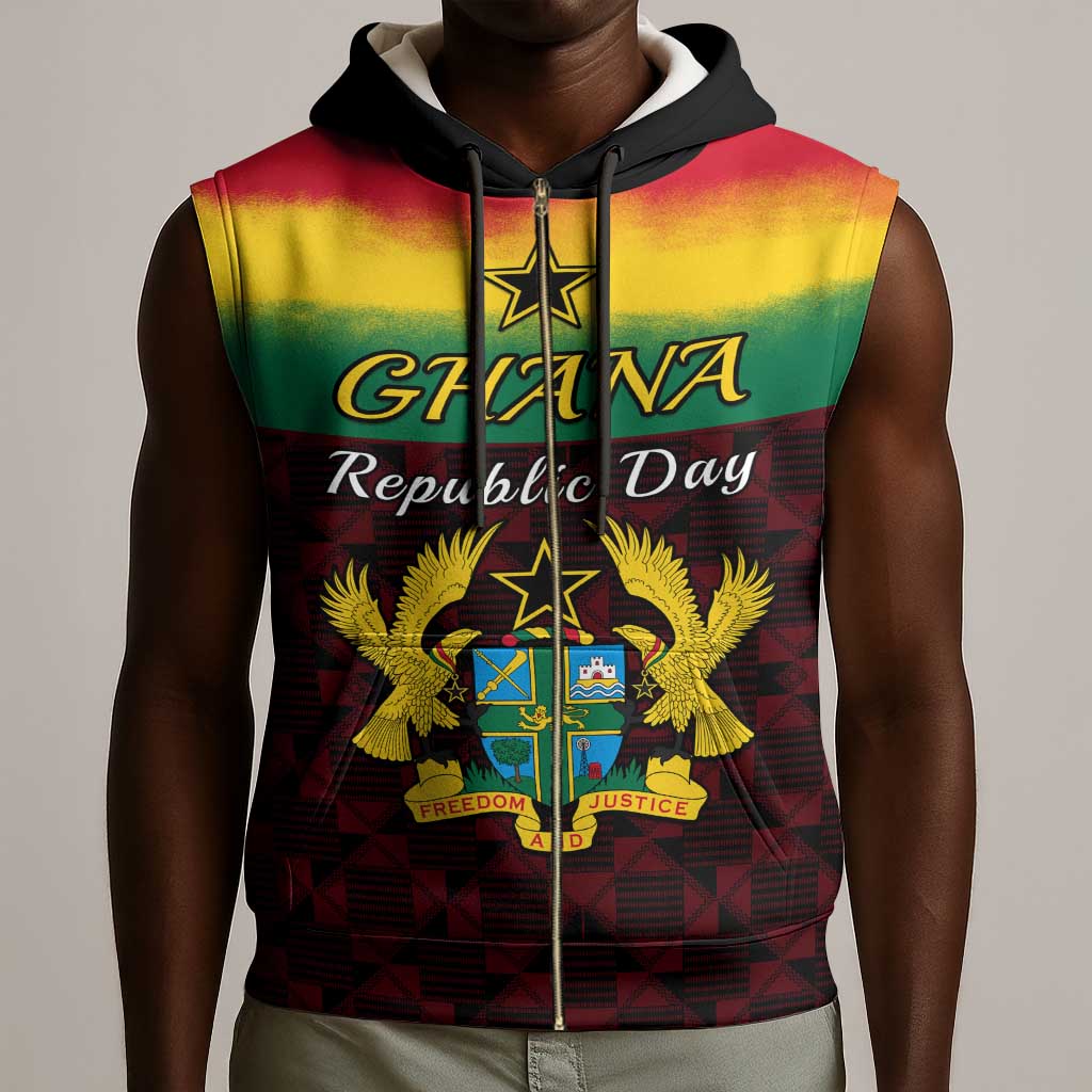 Personalised 1 July Ghana Republic Day Sleeveless Zip Hoodie African Pattern Mix Flag Unique Style - African Pride