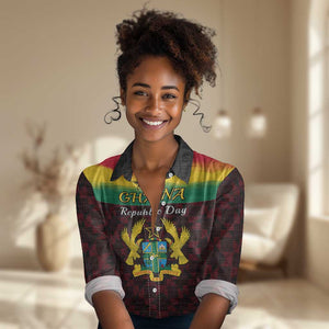 Personalised 1 July Ghana Republic Day Women Casual Shirt African Pattern Mix Flag Unique Style LT14