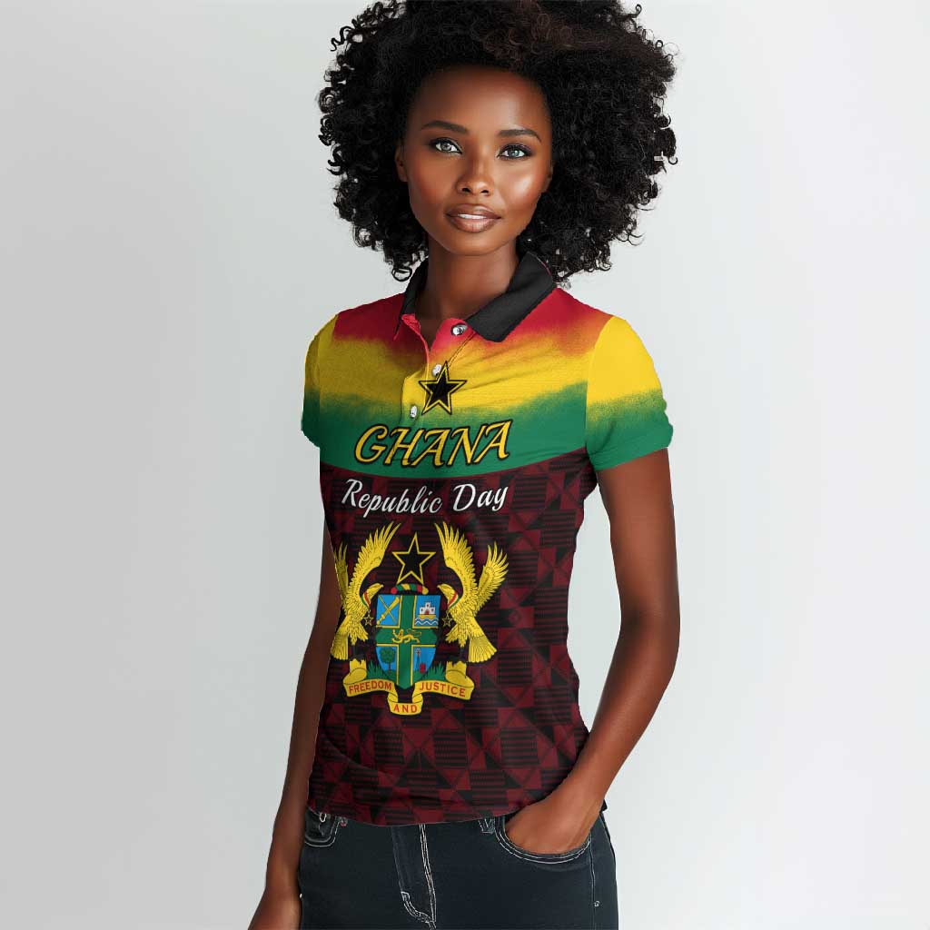 Personalised 1 July Ghana Republic Day Women Polo Shirt African Pattern Mix Flag Unique Style