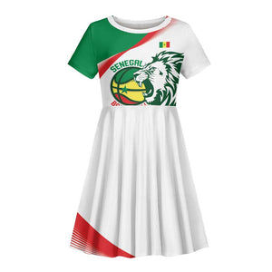 Afro Basketball Custom Senegal Kid Short Sleeve Dress Come On Lions - African Pride