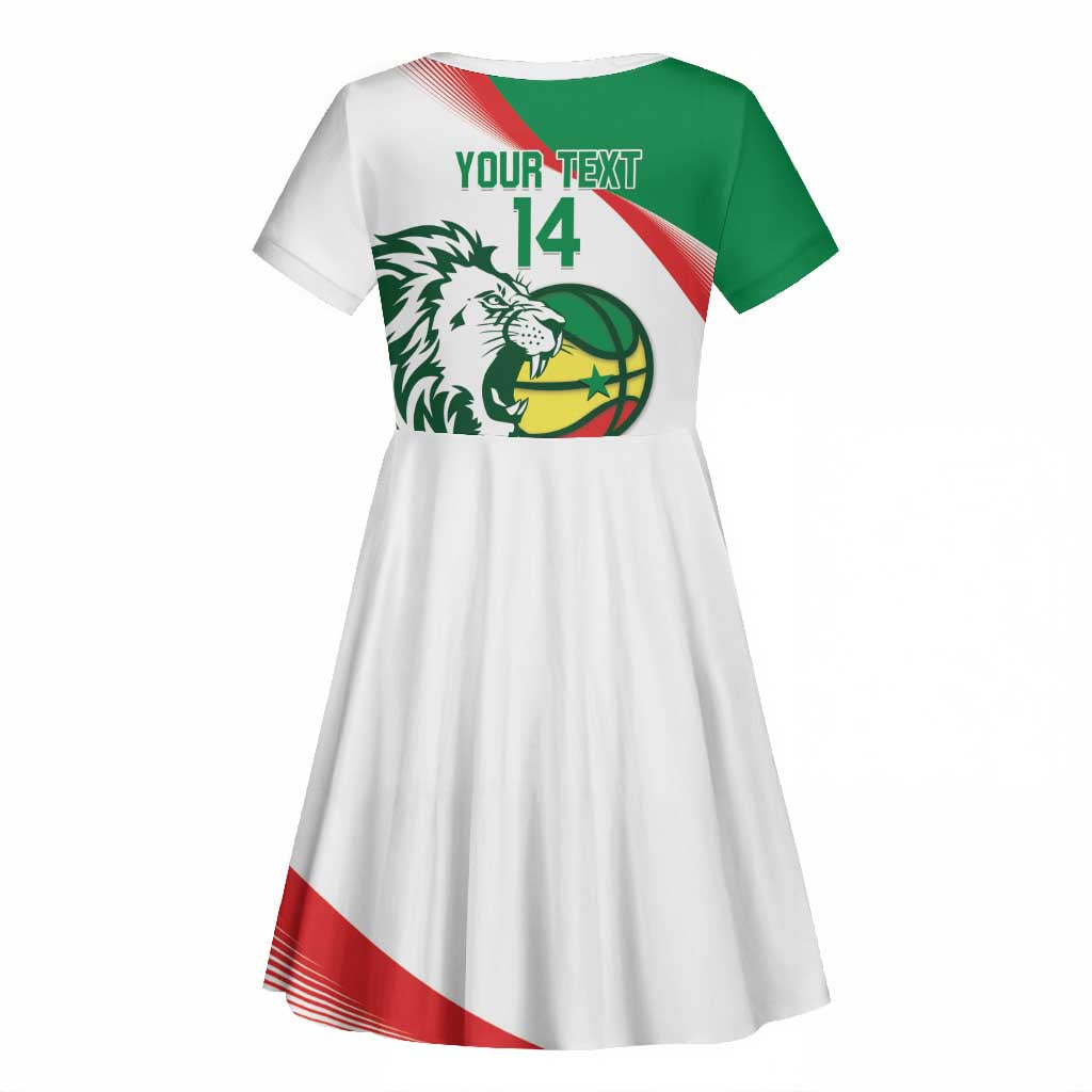 Afro Basketball Custom Senegal Kid Short Sleeve Dress Come On Lions - African Pride