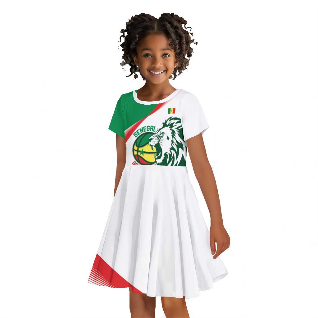 Afro Basketball Custom Senegal Kid Short Sleeve Dress Come On Lions - African Pride