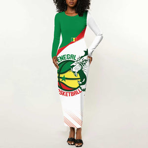 Afro Basketball Custom Senegal Long Sleeve Bodycon Dress Come On Lions - African Pride