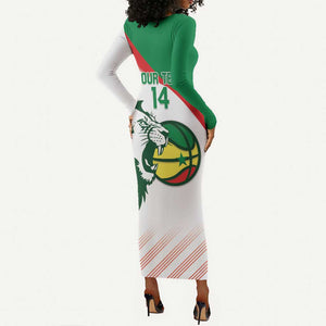 Afro Basketball Custom Senegal Long Sleeve Bodycon Dress Come On Lions - African Pride