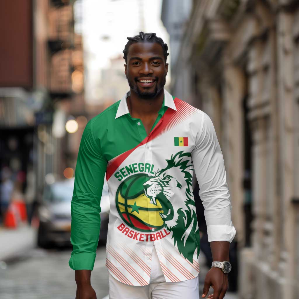 Afro Basketball Custom Senegal Long Sleeve Button Shirt Come On Lions - African Pride