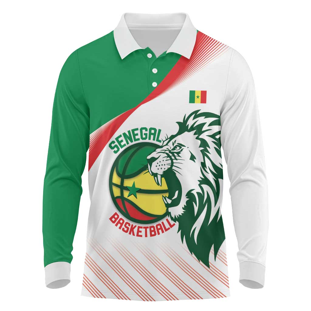 Afro Basketball Custom Senegal Long Sleeve Polo Shirt Come On Lions - African Pride