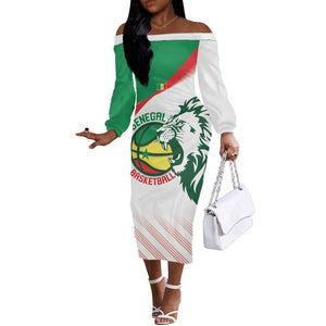 Afro Basketball Custom Senegal Off The Shoulder Long Sleeve Dress Come On Lions - African Pride