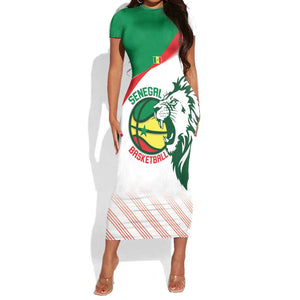 Afro Basketball Custom Senegal Short Sleeve Bodycon Dress Come On Lions - African Pride