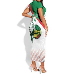Afro Basketball Custom Senegal Short Sleeve Bodycon Dress Come On Lions - African Pride