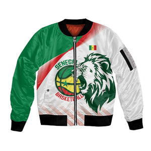Afro Basketball Custom Senegal Sleeve Zip Bomber Jacket Come On Lions - African Pride