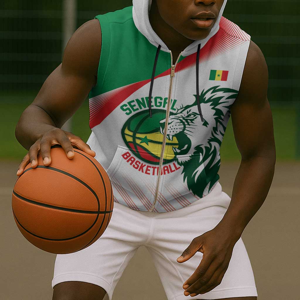 Afro Basketball Custom Senegal Sleeveless Zip Hoodie Come On Lions - African Pride