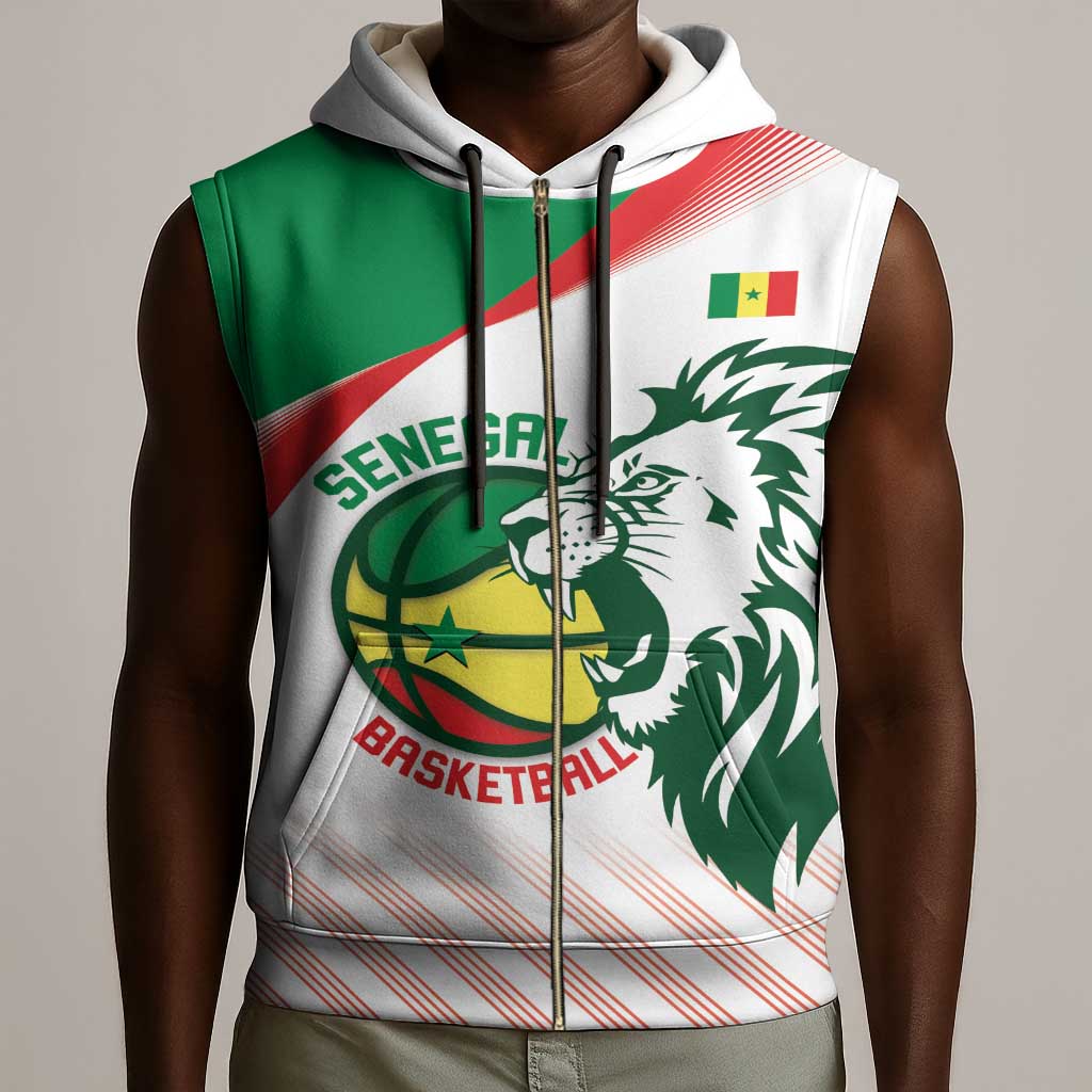 Afro Basketball Custom Senegal Sleeveless Zip Hoodie Come On Lions - African Pride