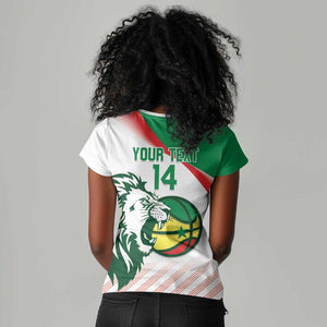 Afro Basketball Custom Senegal Women V-Neck T-Shirt Come On Lions - African Pride