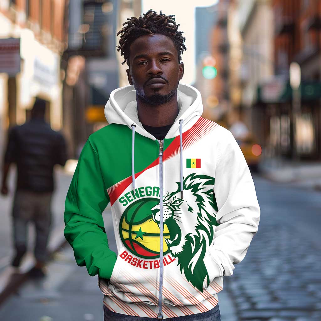 Afro Basketball Custom Senegal Zip Hoodie Come On Lions - African Pride