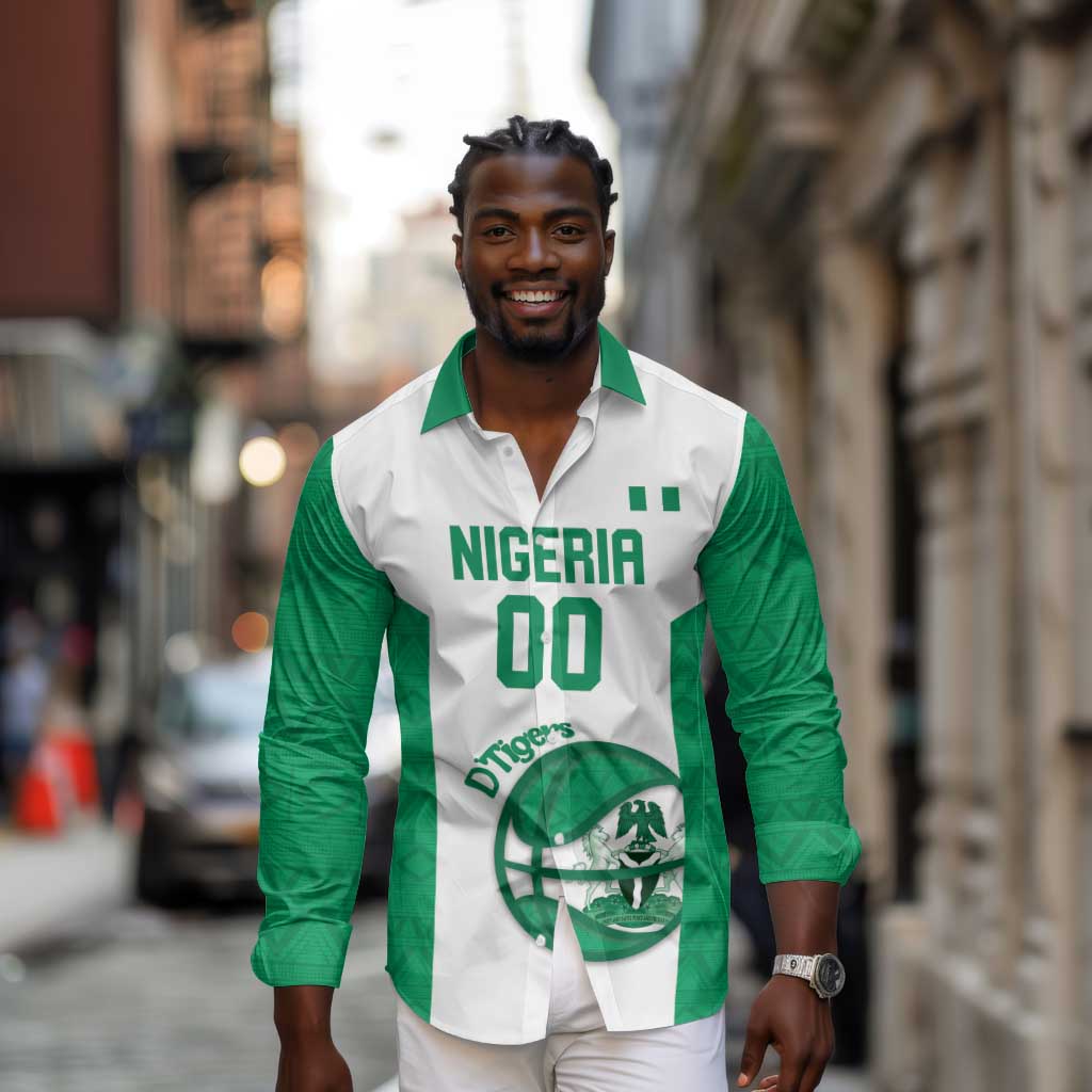 Afro Basketball Custom Nigeria Long Sleeve Button Shirt Come On Tigers - African Pride