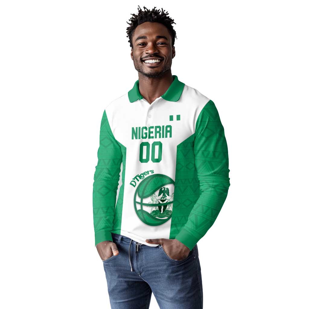 Afro Basketball Custom Nigeria Long Sleeve Polo Shirt Come On Tigers - African Pride