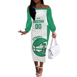 Afro Basketball Custom Nigeria Off The Shoulder Long Sleeve Dress Come On Tigers - African Pride