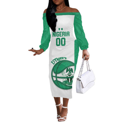 Afro Basketball Custom Nigeria Off The Shoulder Long Sleeve Dress Come On Tigers - African Pride