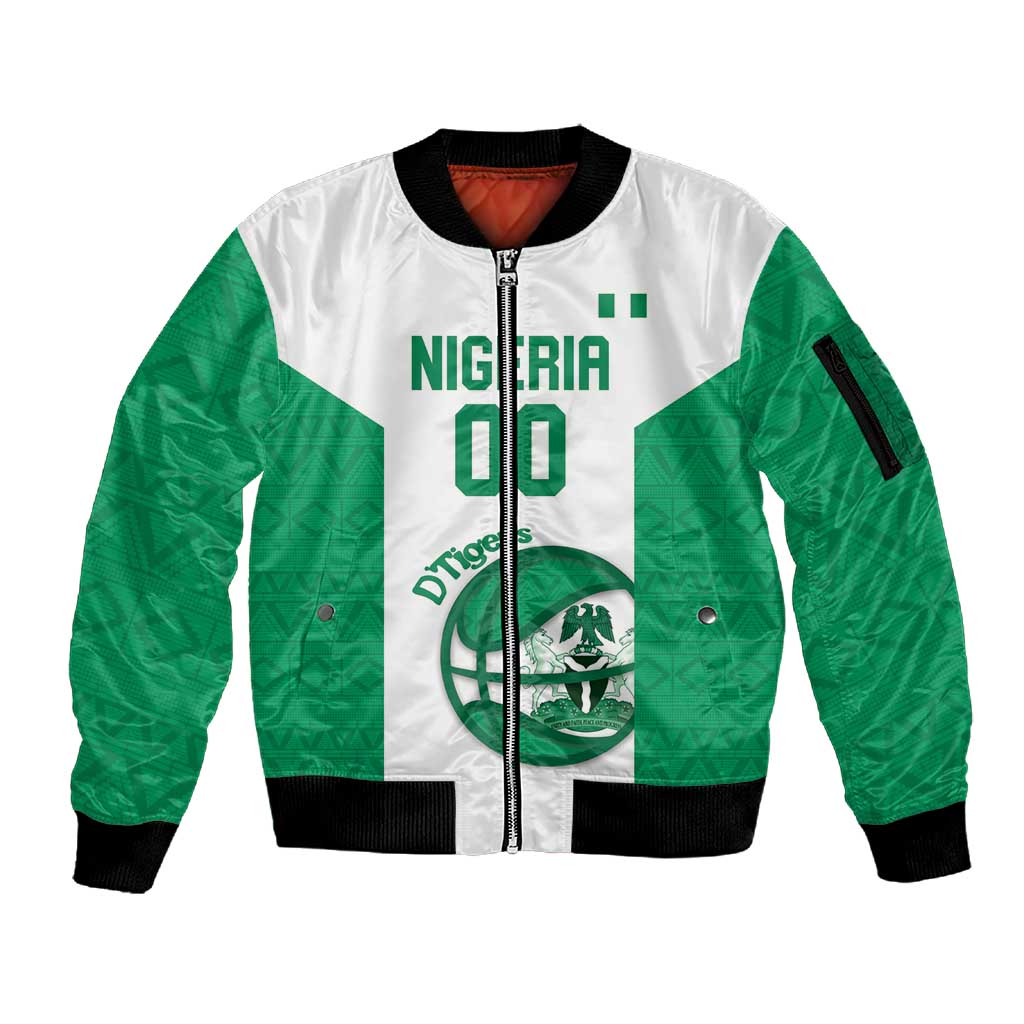 Afro Basketball Custom Nigeria Sleeve Zip Bomber Jacket Come On Tigers - African Pride