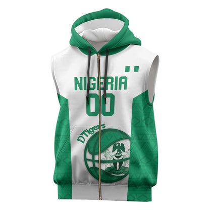 Afro Basketball Custom Nigeria Sleeveless Zip Hoodie Come On Tigers - African Pride