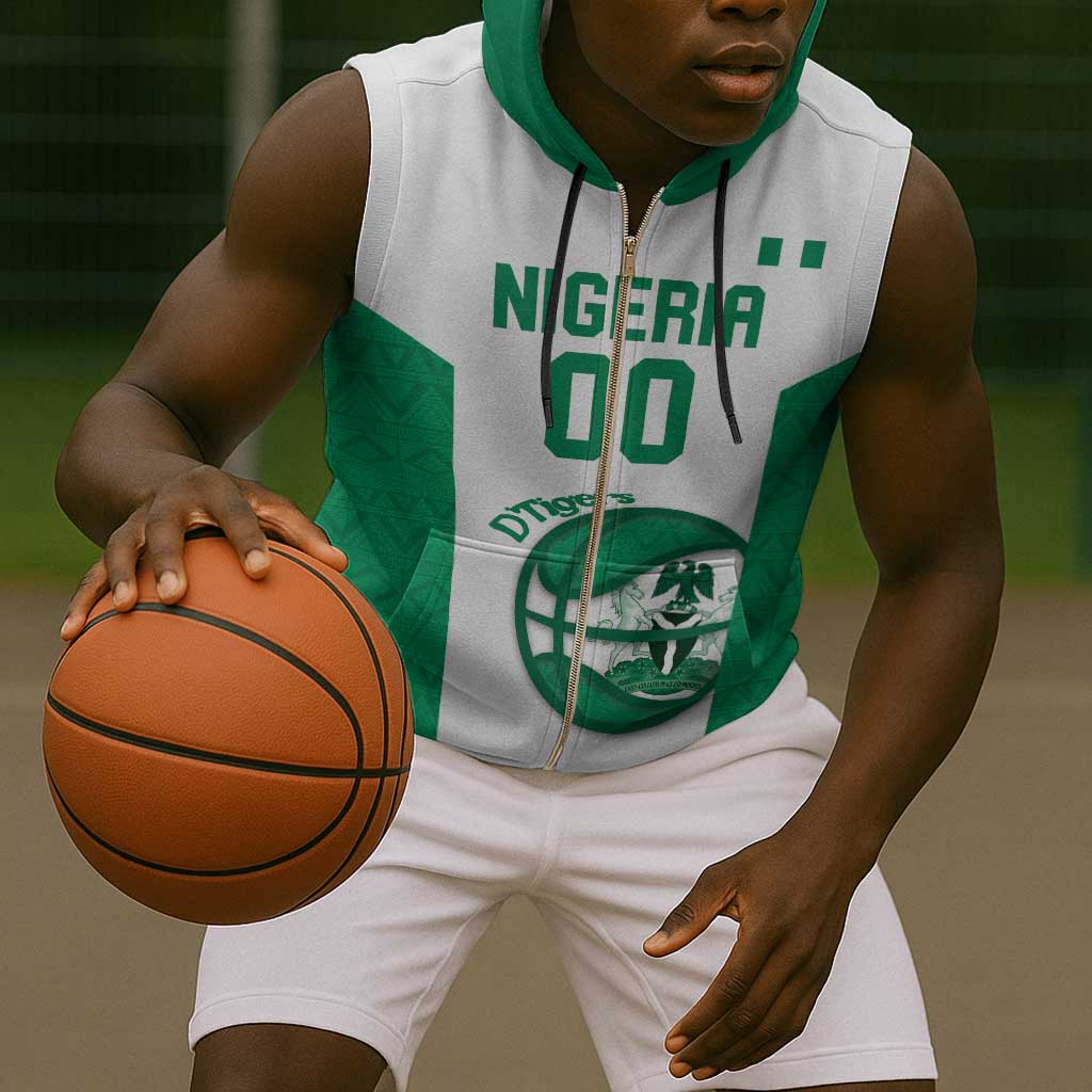 Afro Basketball Custom Nigeria Sleeveless Zip Hoodie Come On Tigers - African Pride