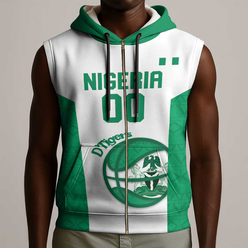 Afro Basketball Custom Nigeria Sleeveless Zip Hoodie Come On Tigers - African Pride