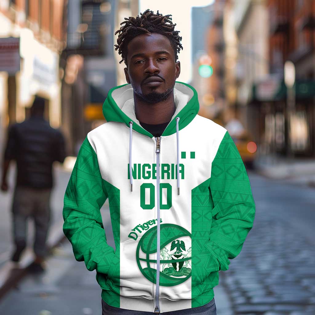 Afro Basketball Custom Nigeria Zip Hoodie Come On Tigers - African Pride
